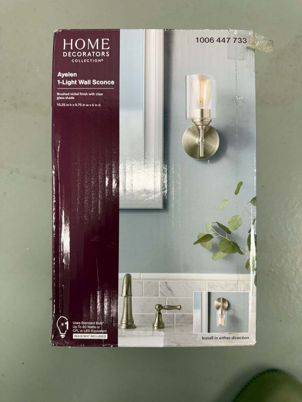 Home Decorators Collection Ayelen 1-Light Brushed Nickel Wall Sconce 39342-HBU